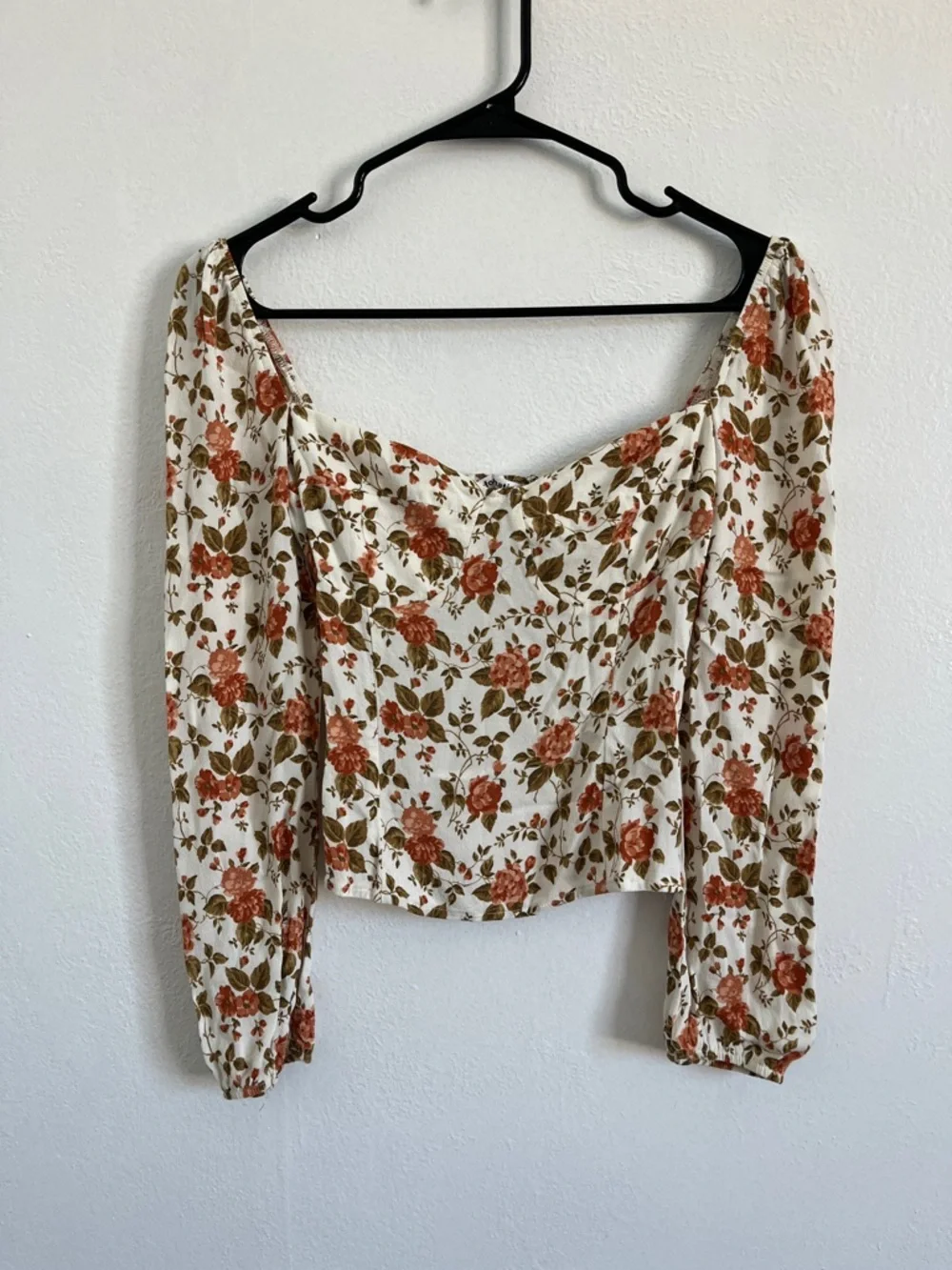 Reformation Cream Floral Off-Shoulder Blouse with Rust Roses